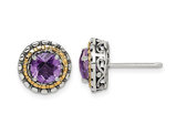 2.00 Carat (ctw) Amethyst Earrings in Sterling Silver with 14K Gold Accents